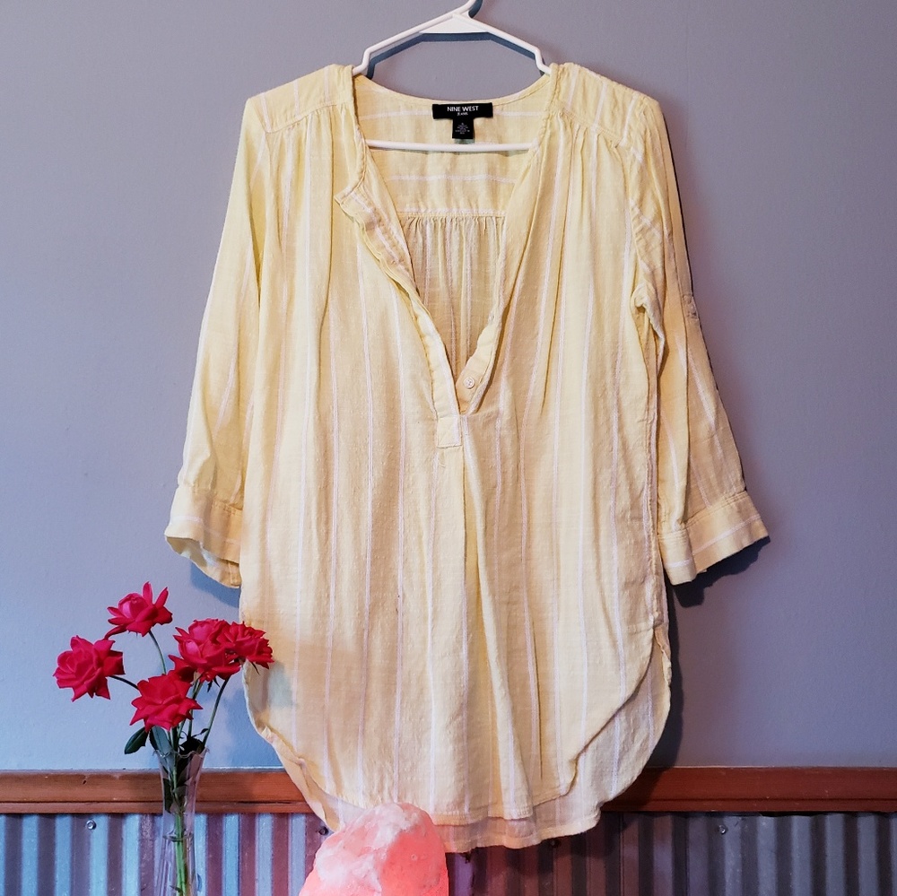 Nine West Pin Stripe Yellow Shirt